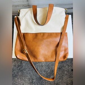 Free People Canvas Vegan Leather Tote & Crossbody Purse - Satchel Tote Bag